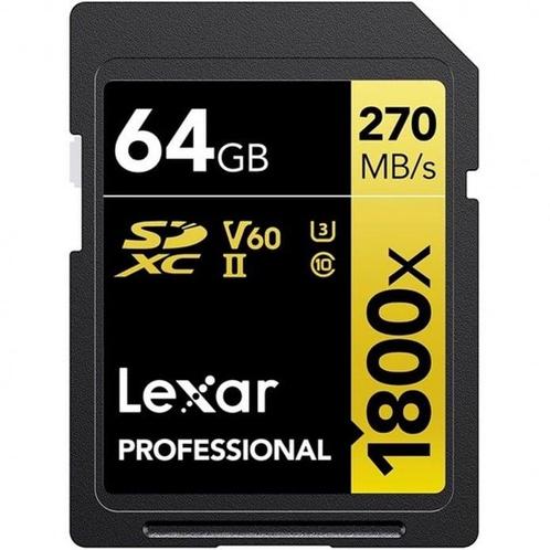 Lexar Professional SDXC 64GB BL 1800X UHS-II V60 Gold, TV, Hi-fi & Vidéo, Photo | Cartes mémoire, Enlèvement ou Envoi