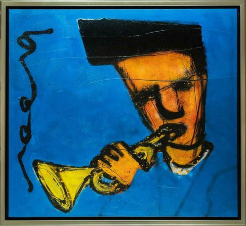 Herman Brood | Glicée: Chet Baker | Afmeting: 100cm x 110cm, Antiquités & Art, Art | Autres Art, Enlèvement ou Envoi