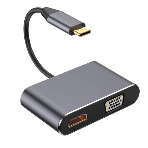 2-in-1 Video Converter - USB-C naar HDMI+VGA - Grijs, Audio, Tv en Foto, Audiokabels en Televisiekabels, Nieuw