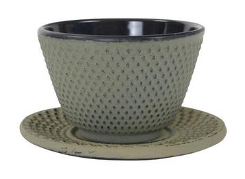 Teacup 12cl + round plate Arare, greygreen