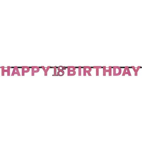 Letterslinger 18 Jaar Happy Birthday Roze 2,13m, Hobby & Loisirs créatifs, Articles de fête, Envoi