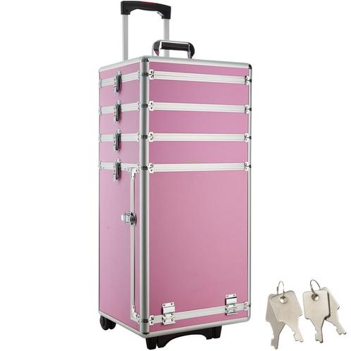 Cosmetica koffer met 4 etages - pink, Huis en Inrichting, Tafels | Kaptafels, Verzenden