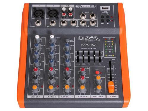 Ibiza Sound MX401 4 kanaals stage mixer studio mengpaneel, Muziek en Instrumenten, Microfoons