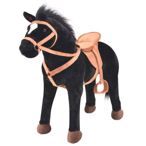 vidaXL Speelgoedpaard staand pluche zwart, Enfants & Bébés, Jouets | Peluches, Envoi
