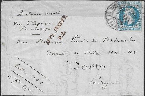 France 1870 - Very rare ‘Ville de Paris’ balloon mail, very, Postzegels en Munten, Postzegels | Europa | Frankrijk