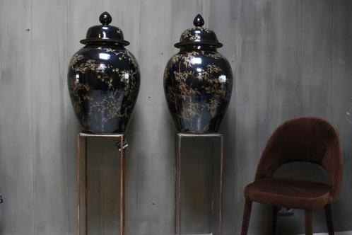 Hand beschilderde porseleinen  vaas in zwart-goud 70 cm, Maison & Meubles, Accessoires pour la Maison | Vases, Envoi