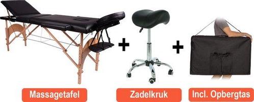 Alora Massagetafel Zen Budget + Zadelkruk zwart/chrome, Sport en Fitness, Massageproducten