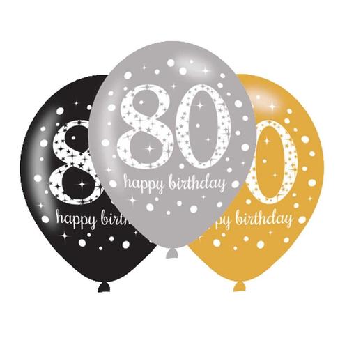 Ballonnen 80 Jaar Happy Birthday 27,5cm 6st, Hobby en Vrije tijd, Feestartikelen, Nieuw, Verzenden