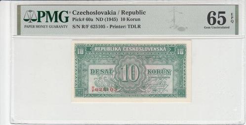 1945 Czechoslovakia P 60a 10 Korun Pmg 65 Epq, Timbres & Monnaies, Billets de banque | Europe | Billets non-euro, Envoi