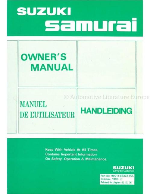 1994 SUZUKI SAMURAI INSTRUCTIEBOEKJE, Autos : Divers, Modes d'emploi & Notices d'utilisation, Enlèvement ou Envoi
