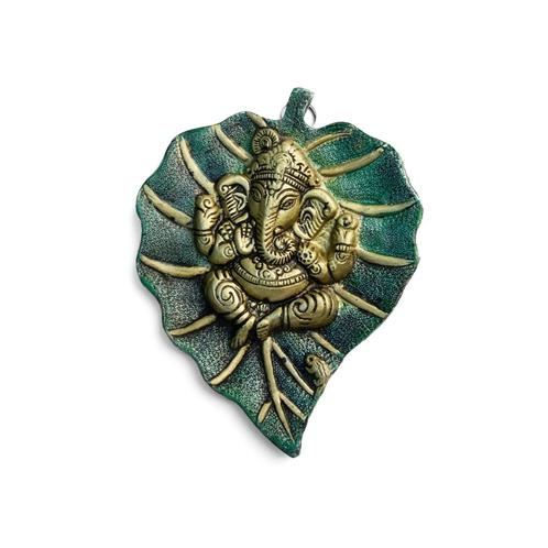 Ganesha op Blad Wandhanger - aluminium met brass polish, Sports & Fitness, Produits de santé, Wellness & Bien-être, Enlèvement ou Envoi