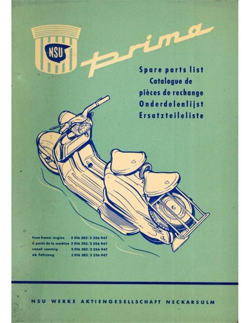 1956 NSU PRIMA ONDERDELENHANDBOEK, Autos : Divers, Modes d'emploi & Notices d'utilisation