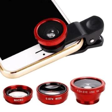 3 in 1 Universele Camera Lens Clip voor Smartphones Rood -