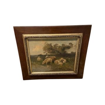 Grand tableau huile sur toile Moutons Signé Henry Schouten