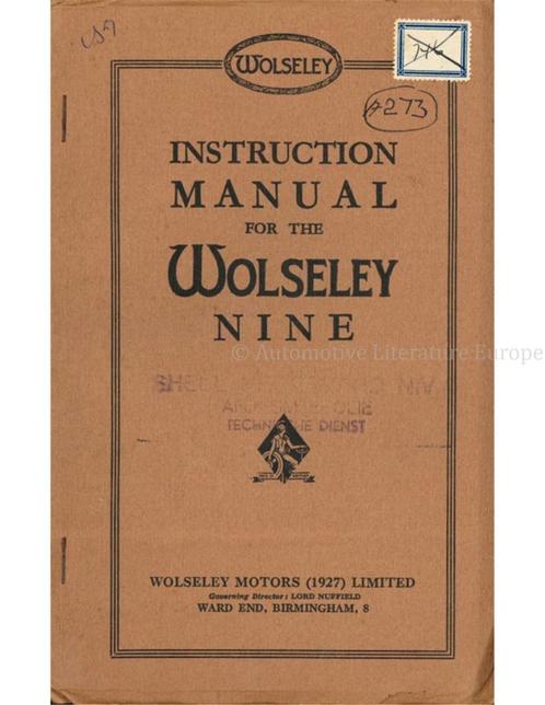 1934 WOLSELEY NINE INSTRUCTIEBOEKJE ENGELS, Autos : Divers, Modes d'emploi & Notices d'utilisation, Enlèvement ou Envoi
