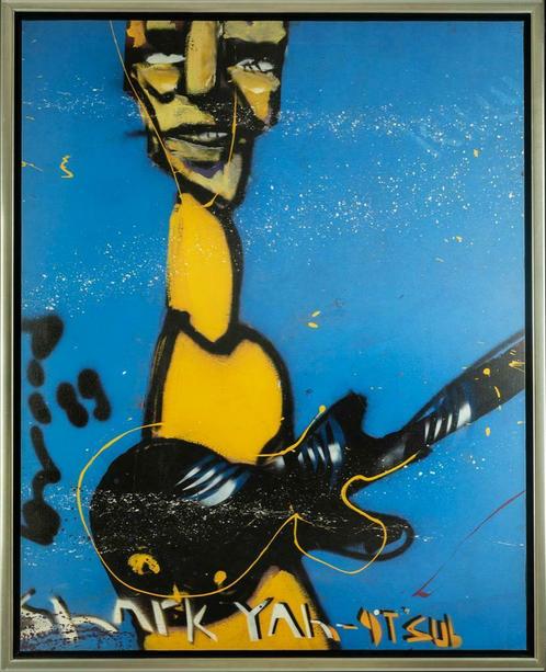 Herman Brood | Giclée: Guitarman Blue | Afm: 100cm x 125cm, Antiquités & Art, Art | Lithographies & Sérigraphies, Enlèvement ou Envoi
