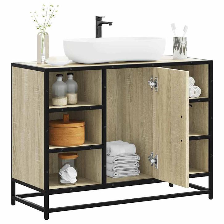 vidaXL Wastafelkast Sonoma eiken 80x33x60 cm bewerkt hout, Huis en Inrichting, Badkamer | Badkamermeubels, Nieuw, Verzenden