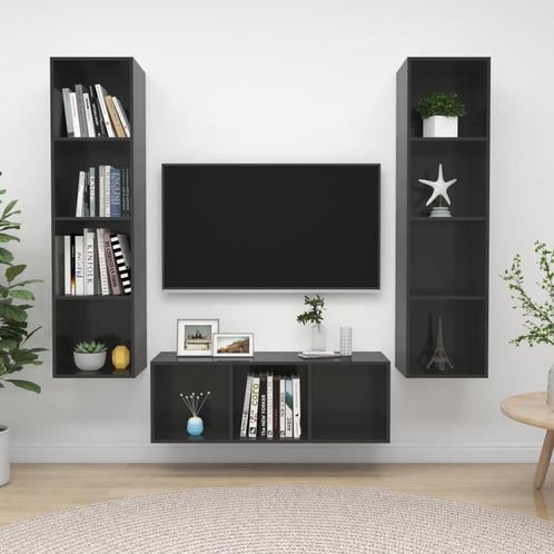 vidaXL 3-delige Tv-meubelset bewerkt hout hoogglans grijs, Huis en Inrichting, Kasten |Televisiemeubels, Nieuw, Verzenden