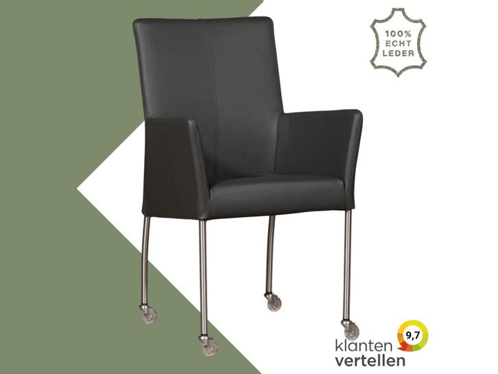 Leren eetkamerstoel Comfort met wieltjes en armleuning -, Huis en Inrichting, Stoelen, Grijs, Eén, Nieuw, Leer, Ophalen of Verzenden