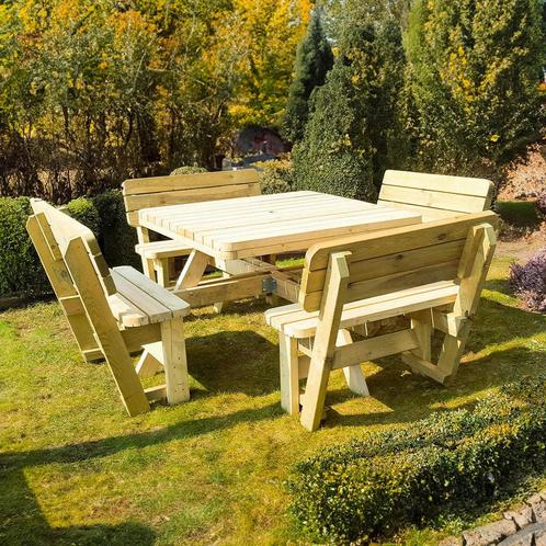 Houten picknicktafel Vierkant XXL 265 x 265 cm met 4, Tuin en Terras, Picknicktafels, Verzenden