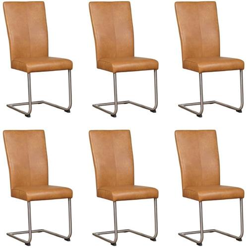 Set van 6 Cognac leren industriële eetkamerstoelen - poot, Huis en Inrichting, Stoelen, Overige kleuren, Vijf, Zes of meer stoelen