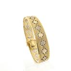 Gouden geweven fantasie armband | 19,5 cm (schakel), Ophalen of Verzenden, Gebruikt, Overige kleuren, Goud
