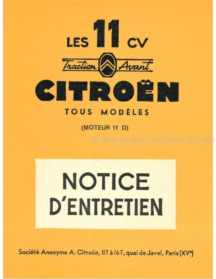 1955 CITROËN TRACTION AVANT INSTRUCTIEBOEKJE FRANS, Autos : Divers, Modes d'emploi & Notices d'utilisation