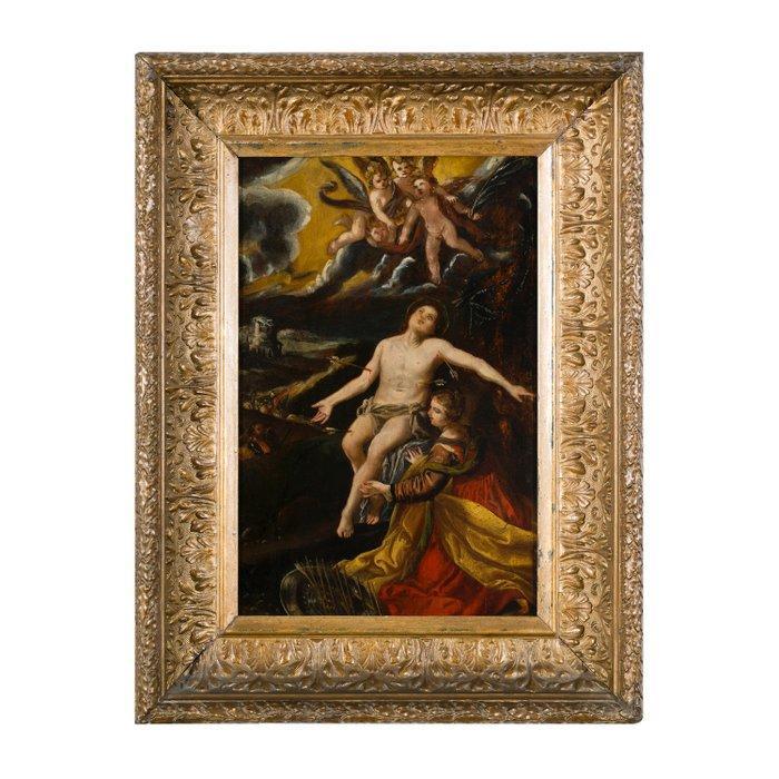 Nederlandse school (XVII) - San Sebastiano curato da, Antiek en Kunst, Kunst | Schilderijen | Klassiek