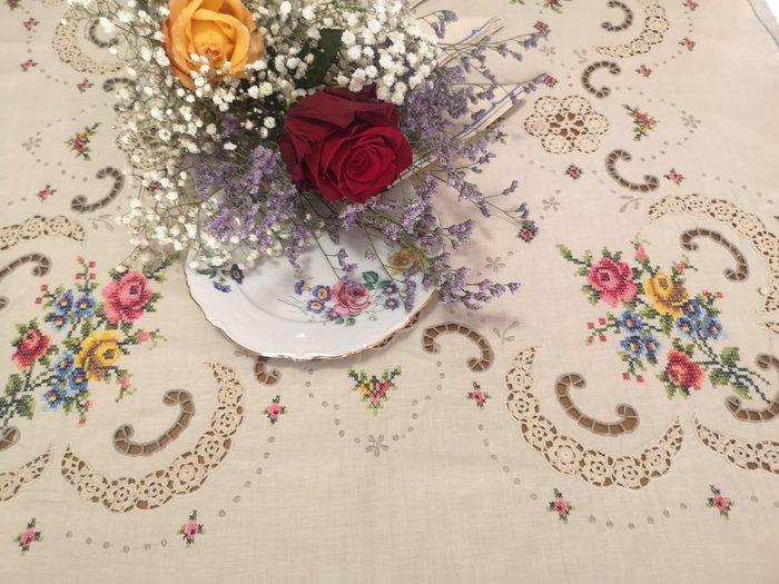 Tafelkleed - 255 cm - 162 cm - Tafelkleed met kruissteek, Antiek en Kunst, Antiek | Tapijten, Tafelkleden en Textiel