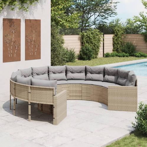 vidaXL Tuinbank met kussens rond poly rattan beige, Tuin en Terras, Tuinsets en Loungesets, Nieuw, Verzenden