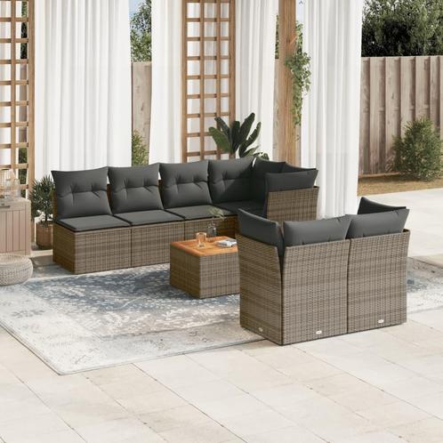 vidaXL 8-delige Loungeset met kussens poly rattan grijs, Tuin en Terras, Tuinsets en Loungesets, Loungeset, Nieuw, Verzenden