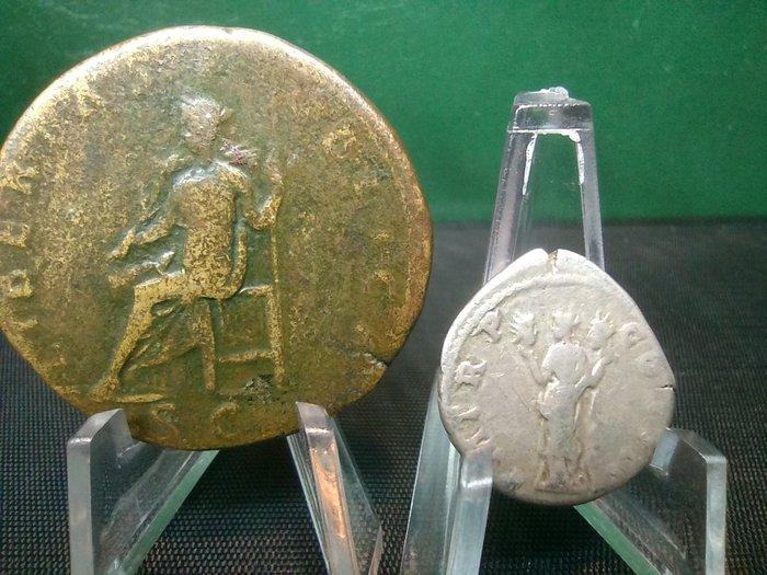 Romeinse Rijk. Hadrianus (117-138 n.Chr.). Lotto di 2 monete, Postzegels en Munten, Munten | Europa | Niet-Euromunten
