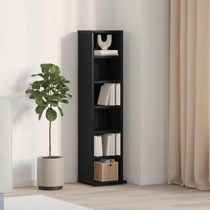 vidaXL CD-kast 21x20x88 cm spaanplaat zwart eikenkleurig, Huis en Inrichting, Woonaccessoires | Cd- en Dvd-rekken, Nieuw, Verzenden