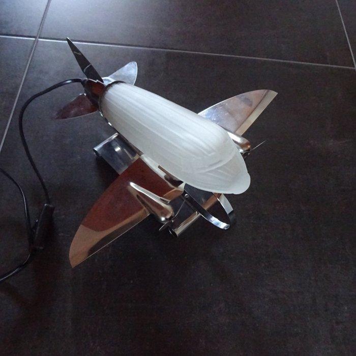 Tafellamp - chroom, staalplaat, glas - Dakota DC-3-vliegtuig, Antiek en Kunst, Antiek | Wandborden en Tegels