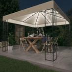 vidaXL Prieel met LED-lichtslinger 3x3 m stof crèmekleurig, Tuin en Terras, Verzenden, Nieuw