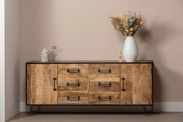 Dressoir Mangohout Neal 190 cm, Huis en Inrichting, Kasten | Dressoirs, Nieuw, Verzenden