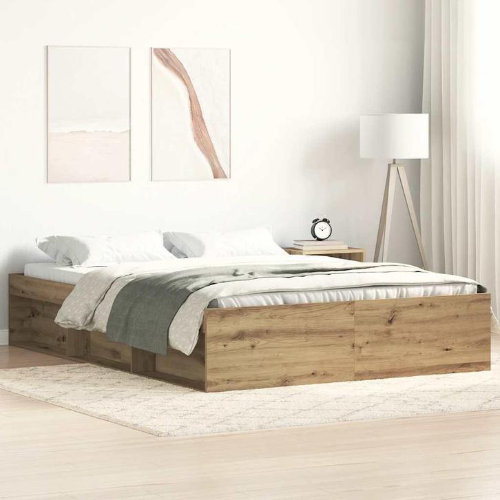 vidaXL Bedframe zonder matras spaanplaat artisanaal, Huis en Inrichting, Slaapkamer | Bedden, Nieuw, Verzenden