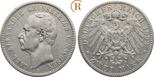 2 Mark 1892 A Kaiserreich: Sachsen Weimar Eisenach: Carl..., Postzegels en Munten, Munten | Europa | Niet-Euromunten, België, Verzenden