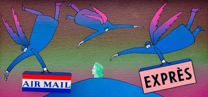 Jean-Michel Folon (1934-2005) - Air Mail / Exprès, Antiquités & Art, Antiquités | Autres Antiquités
