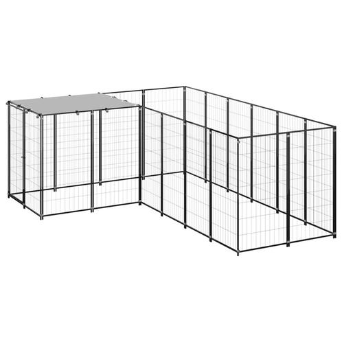 vidaXL Hondenkennel 4,84 m² staal zwart, Dieren en Toebehoren, Hondenbenches, Nieuw, Verzenden