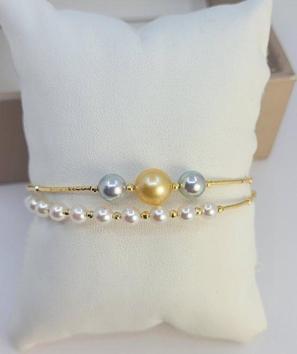 Armband - 18 karaat Geel goud - 4x8,5mm Akoya parels, Handtassen en Accessoires, Armbanden