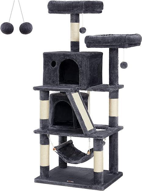 Krabpaal kattenboom met 2 knuffelholten 155 cm rookgrijs, Animaux & Accessoires, Accessoires pour chats, Enlèvement ou Envoi