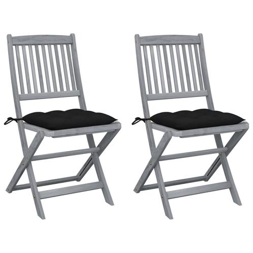 vidaXL Tuinstoelen 2 st inklapbaar met kussens massief, Tuin en Terras, Tuinstoelen, Nieuw, Verzenden