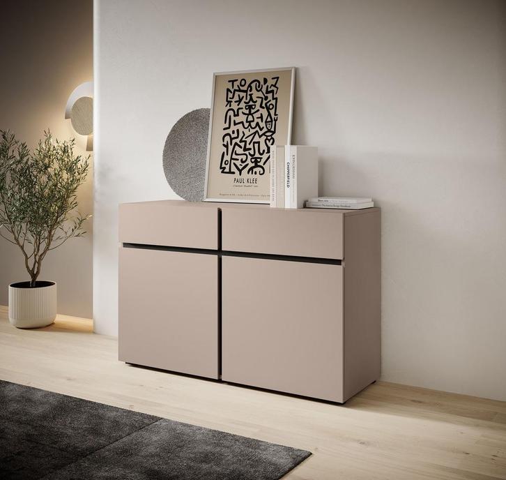 Meubella Dressoir Cainan beige zwart 119cm, Huis en Inrichting, Kasten | Dressoirs, 25 tot 50 cm, Nieuw, 100 tot 150 cm, Verzenden