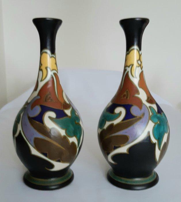 Gouda Holland - L.Rotius - Vaas - Plateel - 2 Vazen - Art, Antiek en Kunst, Antiek | Glaswerk en Kristal