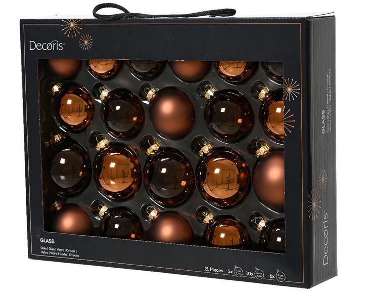 Kerstballen Glas Espresso 7 cm Set van 21, Huis en Inrichting, Woonaccessoires | Kunstplanten en Kunstbloemen, Nieuw