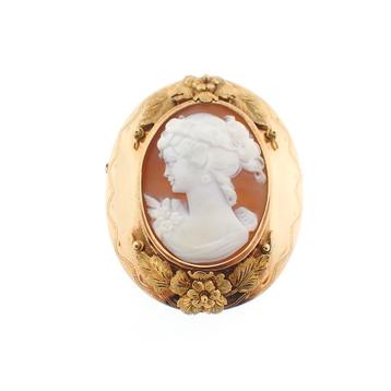 Grote gouden broche/hanger met camee | Antiek (vintage), Ophalen of Verzenden