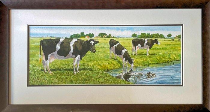 Wiebe van der Zee (1953) - Koeien bij het water, Antiek en Kunst, Kunst | Schilderijen | Klassiek