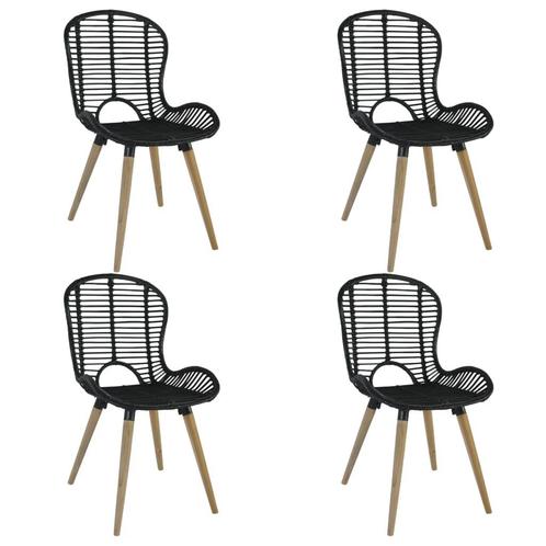 vidaXL Eetkamerstoelen 4 st natuurlijk rattan zwart, Huis en Inrichting, Stoelen, Nieuw, Verzenden