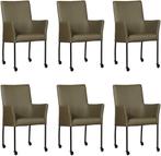 Set van 6 Olijfgroene leren moderne eetkamerstoelen - Toledo, Nieuw, Vijf, Zes of meer stoelen, Modern, Leer